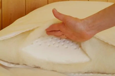 A 100% natural Dunlop latex core cocooned in a breathable swath of soft, domestically sourced Premium Eco Wool, all tucked inside an organic cotton sateen zippered cover.
This combination creates a thick and luxurious pillow that's great for side and back sleepers and provides excellent support when sitting up in bed to read or work. Additional covers available for purchase.