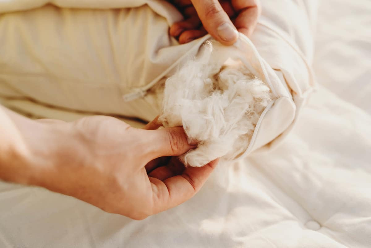 Our softest, and most popular organic pillow.
Organic kapok is in an organic cotton casing. This vegan pillow offers luxurious softness and “fluffability” without the feathers. It’s the perfect plant-based alternative to down and is considered our most plush (and popular) pillow.