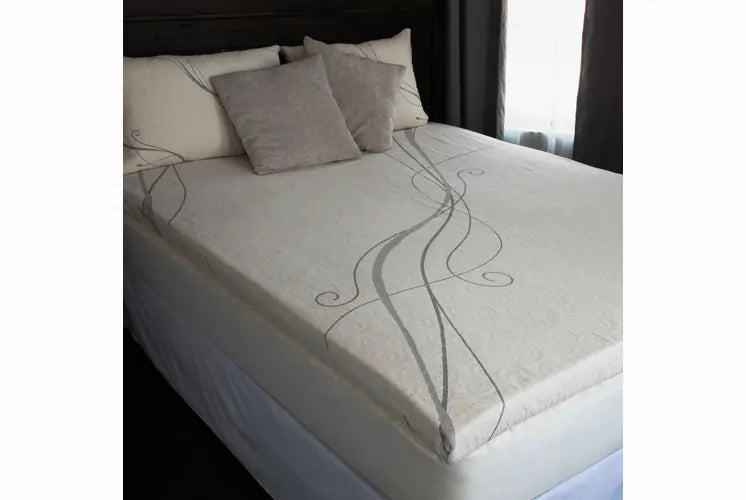 Optimize your sleeping comfort with the Suite Sleep premium natural talalay mattress topper, designed to provide unparalleled softness and optimal pressure point relief. 3″ of soft and breathable natural Talalay latex is encased in a beautifully soft organic cotton knit. This topper enhances breathability and ensures an even temperature all night long, offering a blend of indulgence and practicality.
The cover of this topper features a convenient zip-off design, allowing for easy removal and maintenance. P