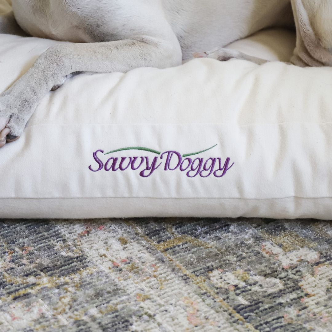 It’s always a good idea to have an extra pet bed cover for the Savvy Doggy in case of an accident, or to have one ready while the other is in the wash!
This pet bed cover is made of certified organic cotton flannel and is available in Natural or Black. It includes a sturdy zipper for convenience.