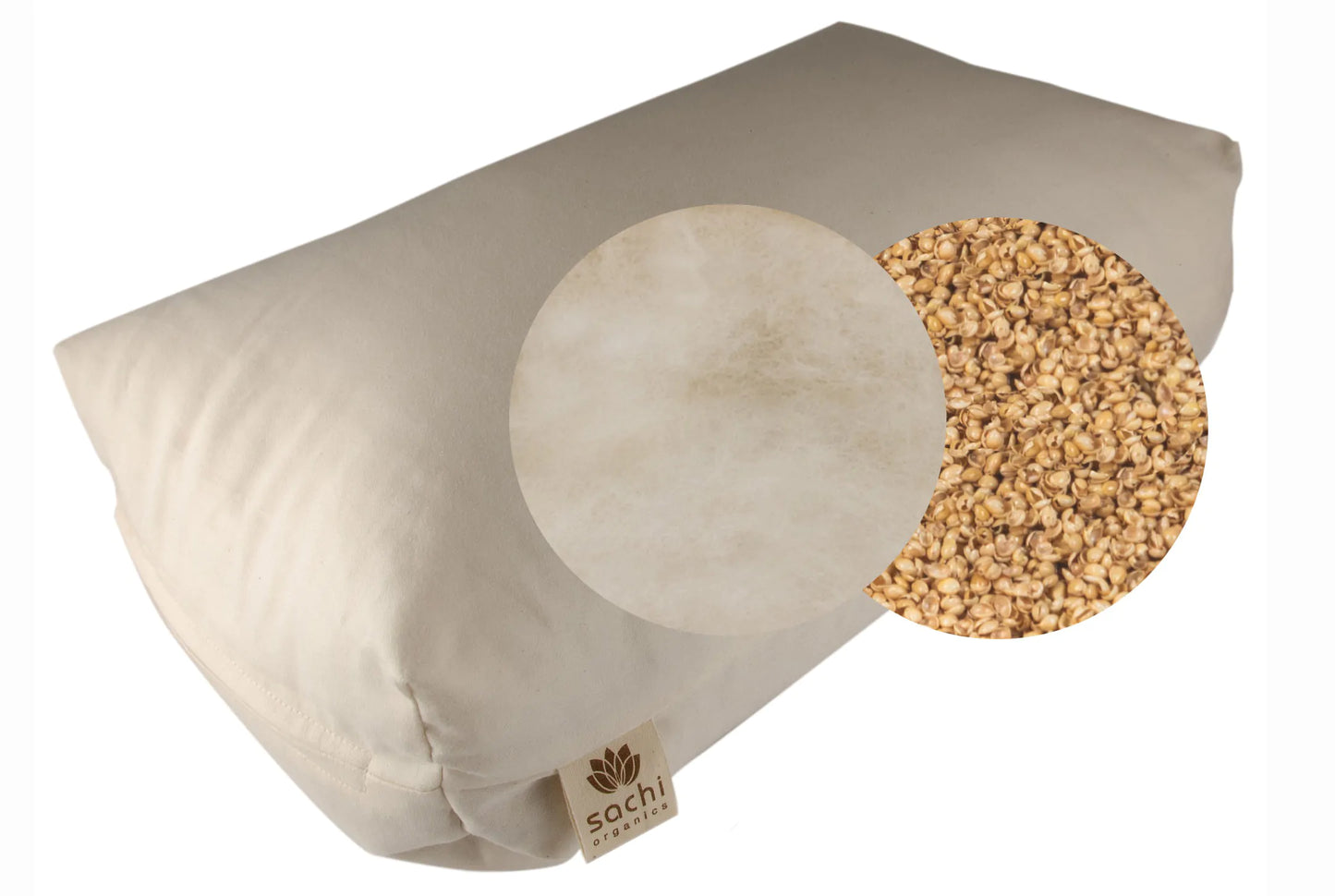Made with a unique patented dual chamber design, one side of the Sachi Organics Rejuvenation pillow has a zipper where you can add or remove the organic millet or organic buckwheat filling and the other side of the pillow has a zipper where you can access the eco wool. The zippered cover is made from organic cotton sateen.  Being able to customize the loft by adding or removing filling makes this adjustable pillow ideal for just about everybody.  Buckwheat and Millet provide excellent neck and head support,