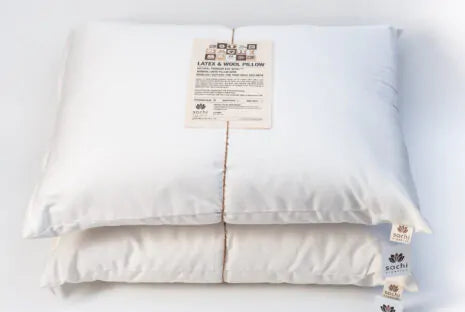 This Sachi Organics Latex and Wool pillow is made from a formed piece of natural latex rubber wrapped with Premium Eco-Wool. This pillow is soft, smooth, and very resilient. The best of both worlds, the natural latex core provides superior support and the wool creates a soft and smooth feeling. This pillow is covered with organic cotton sateen, which is soft and durable. This pillow is recommended for side or back sleepers due to its loft.