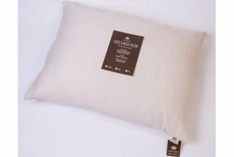 This Sachi Organics Latex and Wool pillow is made from a formed piece of natural latex rubber wrapped with Premium Eco-Wool. This pillow is soft, smooth, and very resilient. The best of both worlds, the natural latex core provides superior support and the wool creates a soft and smooth feeling. This pillow is covered with organic cotton sateen, which is soft and durable. This pillow is recommended for side or back sleepers due to its loft.