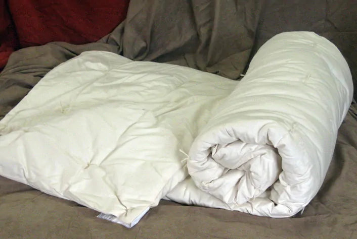 Introducing the Sleepy Sheep wool comforter, a dreamy delight and one of The Natural Sleep Store’s most budget-friendly options. Handcrafted in Portland, Oregon, these comforters are filled with plush layers of 100% natural, pure virgin eco-valley wool sourced from the Pacific Northwest. Encased in an organic cotton damask cover, they offer a heavenly sleeping experience. Hand-tufted with wool yarn, the winter weight comforters boast 1-2 lbs more wool than the all-season variety (size-dependent). A natural