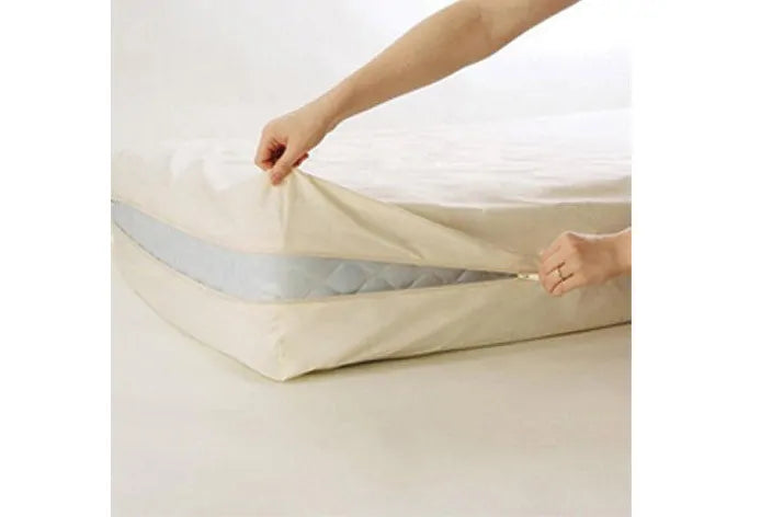 Made Specifically for TFS Honest Sleep mattresses and toppers. The TFS Honest Sleep organic barrier cover is a dust mite-proof encasement for your mattress. Barrier covers are also recommended for bed-bug protection. These zip-on barrier covers are made from 100% certified organic cotton barrier fabric. Dust mites measure from 100 to 300 microns and their feces can be as small as 10 microns which can fall through many fabrics. The organic cotton fabric used for these barrier covers has been lab tested and