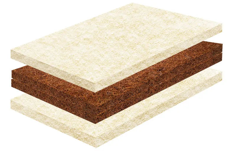 The Organic Sweetpea Crib Mattress by TFS Honest Sleep is an extra firm 6″ crib mattress. Made from organic dunlop latex, organic coconut coir, and organic wool surrounded by organic cotton fabric. It is constructed as a two sided crib mattress with a firmer side for infants (with the coconut coir side up, this is extra firm) and a softer side for toddlers (with the latex side up, this is considered firm).