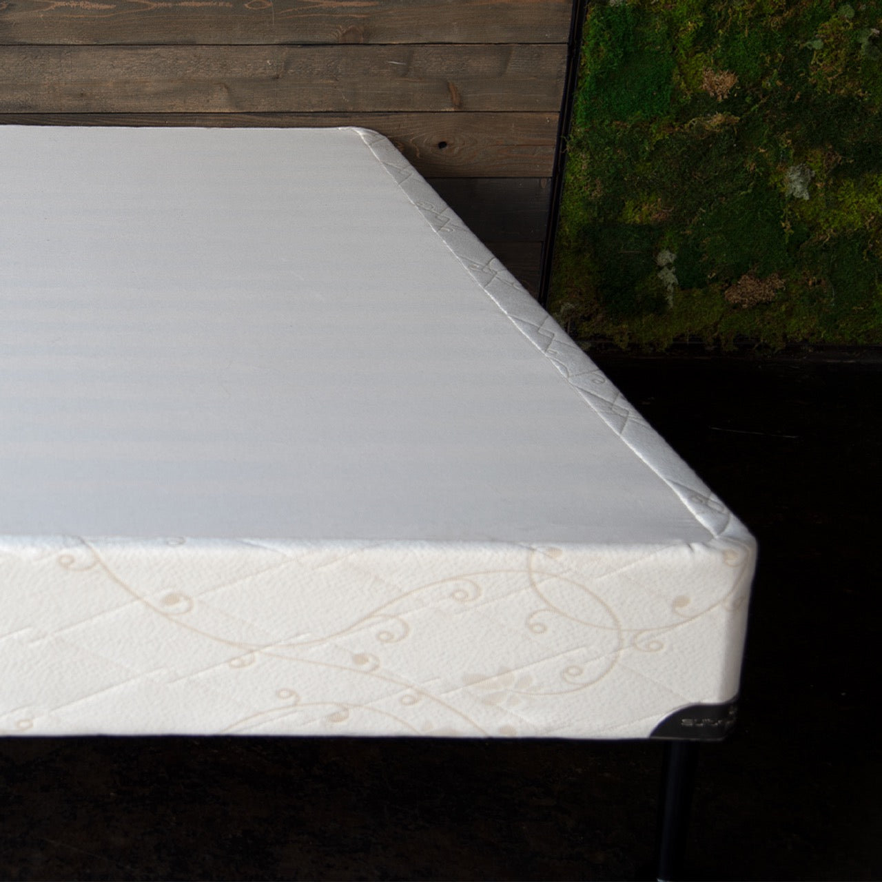 Designed to be used with our latex mattresses, but not required if you have a slatted bed frame. The Upholstered Wood Slat Foundation provides extra support for our heirloom quality heavier mattresses and is 9" High. Solid wood slats are upholstered following traditional European design and covered our quilted organic cotton ticking. Our foundations comply with FR1633 and are fitted with metal corner guards to prevent corner damage and give our beds a finished look.