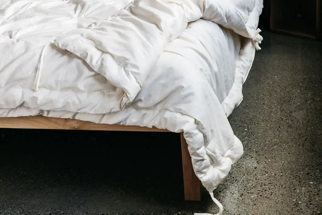 The perfect option to carry you through all four seasons.Two comforters, each slightly lighter than our Light weight, joined together with cotton ties at the corners and on the sides. Tie the layers together in colder weather, separate them as the temperature warms. Fits insidea duvet cover with ease. Designed and handcrafted for comfort, warmth, and coziness, our quilted comforters are made from domestically sourced premium eco wool encased in an organic cotton sateen shell. Hand-tufted and stitched around