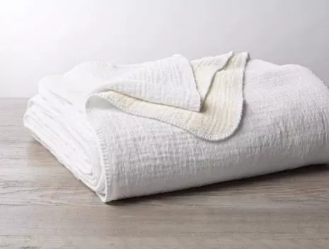 Indulge in luxurious comfort with the Coyuchi Cozy Cotton blanket, harmonizing plush chenille with lightweight organic cotton for a delicately puckered texture. Each color reverses to white, offering versatile decoration options. Crafted from 100% organic cotton, sourced in Turkey and expertly woven in Germany, this blanket promises both elegance and ease with its machine-washable design (please refer to washing instructions).
