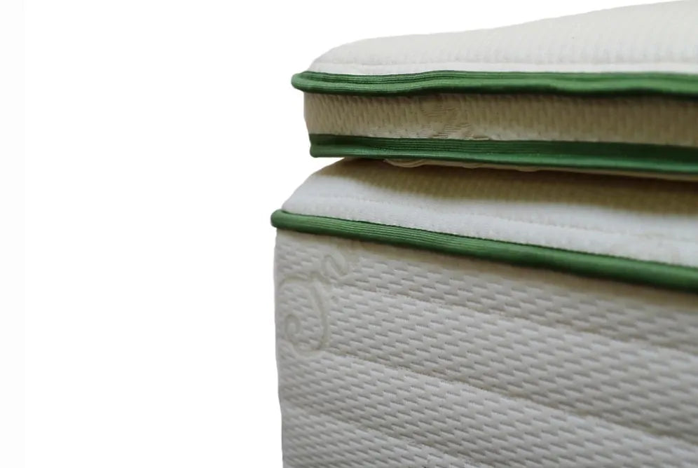 The Harvest Green Original Organic Mattress Topper is Greenguard gold certified and made using GOLS certified organic latex, GOTS certified organic cotton and GOTS certified organic wool.   Finishing at 2.75 inches, it is constructed with 2 inches of organic latex (choose soft or firm) encased in an organic cotton and wool cover.  No added flame retardants or fiberglass!