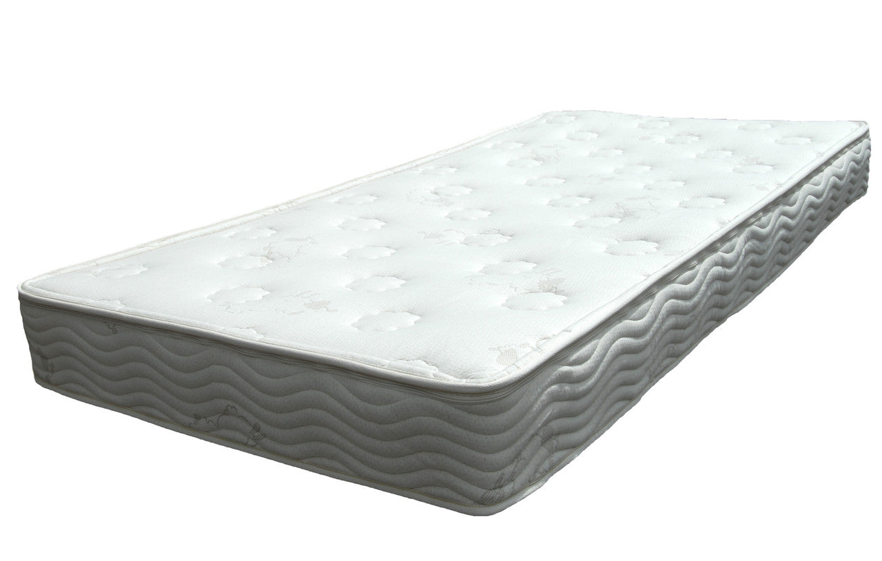 The Latex Topper is Stage 3 in our 3 Stage "Grow with Me" system for kids who've reached 85 lbs. or more. This topper is the perfect layer for pre-teens and teens' growing bodies. It offers pressure point relieving support and fits in between the wool topper and mattress. It is covered in the same Little Lamb certified organic cotton. We use only Soft 100% Botanical Dunlop latex for the 2" latex core. There is no wool in this product.