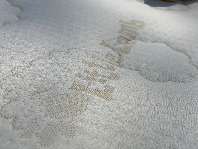 The Latex Topper is Stage 3 in our 3 Stage "Grow with Me" system for kids who've reached 85 lbs. or more. This topper is the perfect layer for pre-teens and teens' growing bodies. It offers pressure point relieving support and fits in between the wool topper and mattress. It is covered in the same Little Lamb certified organic cotton. We use only Soft 100% Botanical Dunlop latex for the 2" latex core. There is no wool in this product.
