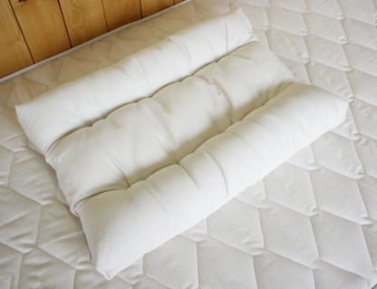 Developed in partnership with a chiropractic physician, this unique design allows your head to rest on a flat surface while your neck stays properly supported and in cervical alignment with your spine.

With a neck bolster along each long edge, one stuffed slightly more than the other, you can choose the exact amount of support you need. Made with Premium Eco Wool and 100% Organic Cotton, you also get the added benefits of temperature regulation and dust-mite resistance.