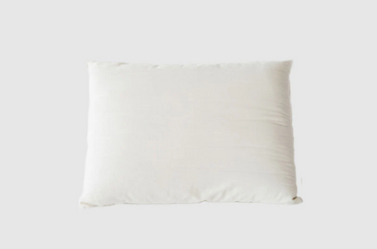 A 100% natural Dunlop latex core cocooned in a breathable swath of soft, domestically sourced Premium Eco Wool, all tucked inside an organic cotton sateen zippered cover.

This combination creates a thick and luxurious pillow that's great for side and back sleepers and provides excellent support when sitting up in bed to read or work
