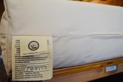All natural, cushiony comfort from a 6" core of latex surrounded by a layer of durable Premium Eco Wool encased in organic cotton canvas. The canvas encasement is the perfect fit for a latex mattress, durable and soft to the touch. The result is a firm and supportive base layer (ILD rating of 28), perfect for a restful night's sleep. Wool's natural fire retardant properties mean no chemicals in this mattress.