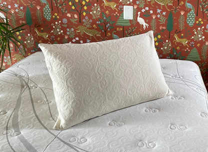 Keep your pillow fresh with the Organic Cotton Knit Pillow Protector by Suite Sleep, made from 100% GOTS-certified organic cotton for soft, breathable comfort.