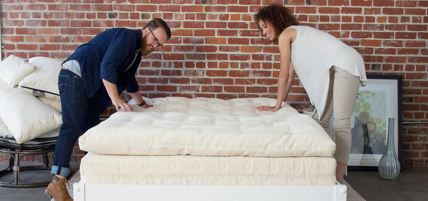 Top any mattress with the luxurious Honest Nest organic wool topper by TFS Honest Sleep!  This organic wool topper is made with layers of organic wool batting and covered in organic cotton fabric.  Approximately 4″ thick. Made with a 7 oz. Organic Cotton Twill cover. Made with no petrochemicals or flame retardants!
