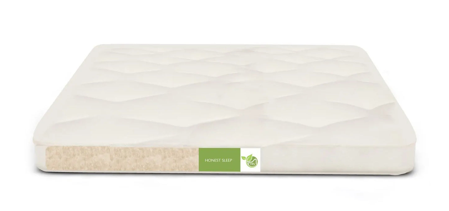 Top any mattress with the luxurious Honest Nest organic wool topper by TFS Honest Sleep!  This organic wool topper is made with layers of organic wool batting and covered in organic cotton fabric.  Approximately 4″ thick. Made with a 7 oz. Organic Cotton Twill cover. Made with no petrochemicals or flame retardants!
