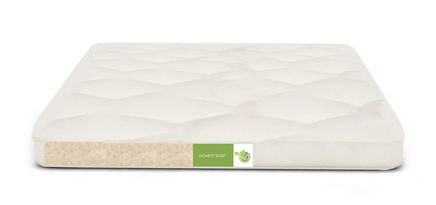 Top any mattress with the luxurious Honest Nest organic wool topper by TFS Honest Sleep!  This organic wool topper is made with layers of organic wool batting and covered in organic cotton fabric.  Approximately 4″ thick. Made with a 7 oz. Organic Cotton Twill cover. Made with no petrochemicals or flame retardants!
