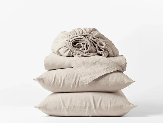 Our Organic Relaxed Linen Sheet Set is crafted from the rarest and most exquisite French linen. Naturally breathable, insulating and thermal regulating, it’s ideal for both warm and cool sleepers. The long, strong GOTS Certified organic flax yarns are woven for exceptional durability, then garment-washed for a relaxed feel that gets softer with every sleep. Finished with low-impact dyes, creating rich colors that are gentle on your skin and the planet.