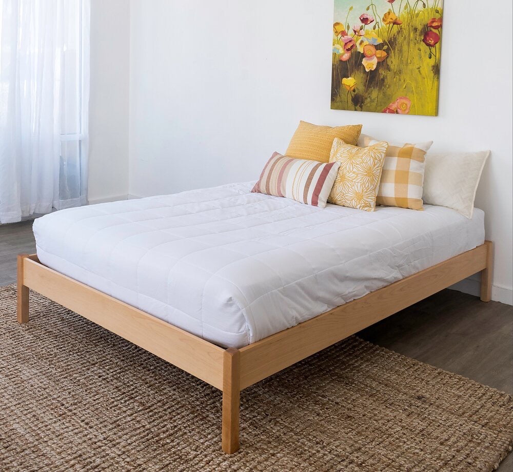 The Pecos bed is all about clean lines and a minimal look. Its price and functionality make it a top seller. Like all Nomad bed frames, the Pecos is made from either Red Oak or Hard Maple—both American-sourced hardwoods. Hidden hardware adds to its durability and sleek appearance. The Pecos stands 14″ tall, with slats positioned 12″ from the floor.