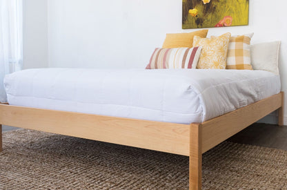 The Pecos bed is all about clean lines and a minimal look. Its price and functionality make it a top seller. Like all Nomad bed frames, the Pecos is made from either Red Oak or Hard Maple—both American-sourced hardwoods. Hidden hardware adds to its durability and sleek appearance. The Pecos stands 14″ tall, with slats positioned 12″ from the floor.