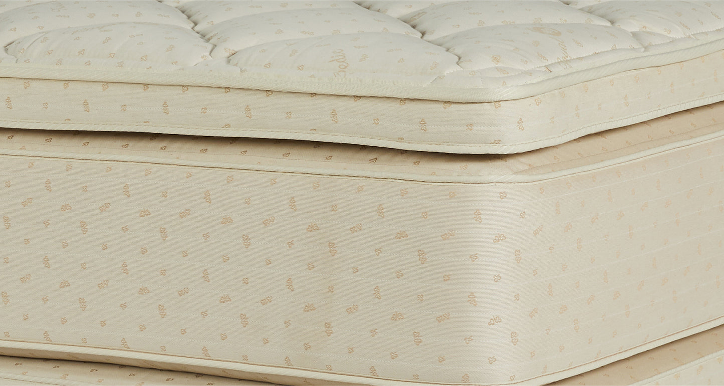 Extra thick boxed style pillowtop portions contain soft Talalay latex for relaxation and pressure point relief. Pincore construction in the latex allows for body heat to ventilate.

While many mattresses these days can be rolled or folded up into a small box, there is no substite for making a world class quality mattress, and the Royal Cloud Pillowtop Mattress is just that – Ultra Premium.