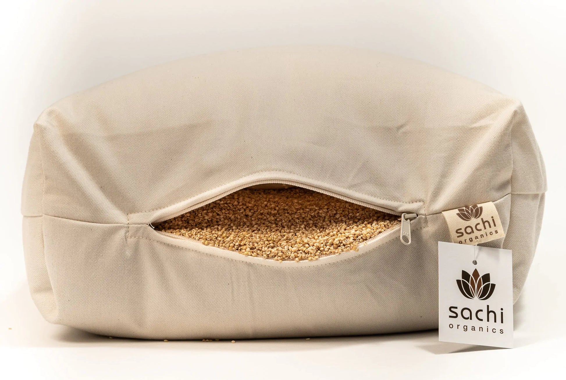Made with a unique patented dual chamber design, one side of the Sachi Organics Rejuvenation pillow has a zipper where you can add or remove the organic millet or organic buckwheat filling and the other side of the pillow has a zipper where you can access the eco wool. The zippered cover is made from organic cotton sateen.  Being able to customize the loft by adding or removing filling makes this adjustable pillow ideal for just about everybody.  Buckwheat and Millet provide excellent neck and head support,