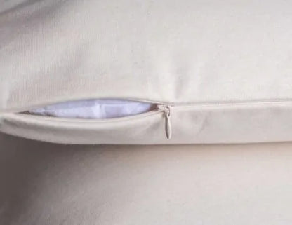 This Organic Cotton pillow encasement pair by Sleep and Beyond is an innovative 100% organic cotton two layer jersey that offers a zippered waterproof solution.  This encasement can prolong the life of your pillows and protect them from stains, leaks, dust mites and bed bugs all in one!   Free of vinyl/PVC, phthalates and other harmful chemicals, it is crafted with two layers of soft 100% organic cotton jersey fabric with non-toxic TPU inside to provide waterproofing.  Pore size of TPU is 3 micron. It is li