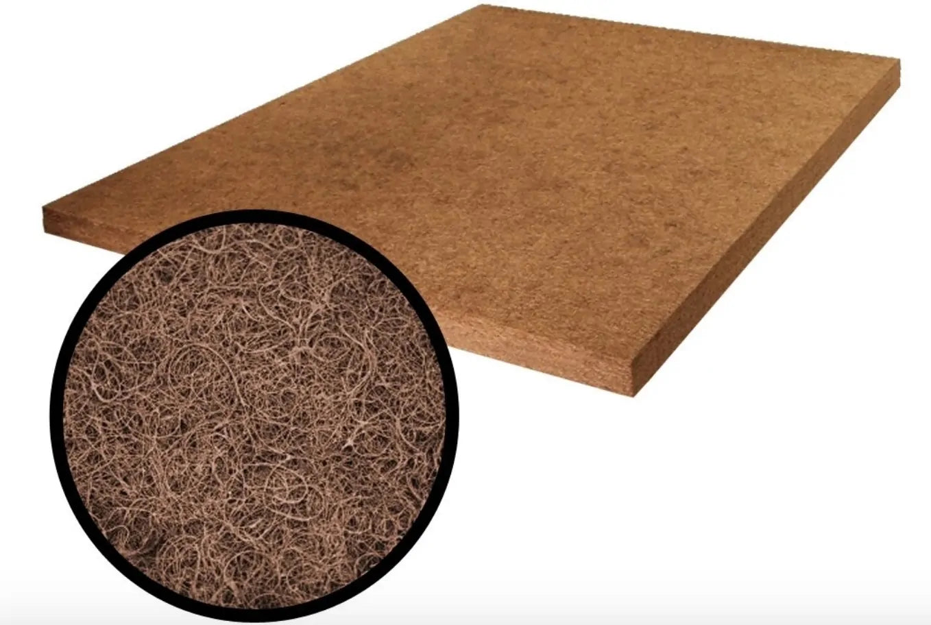 The TFS Coconut Coir Bed Rug is a one inch mat made of coconut fiber infused with natural latex (coir). The bed rug is porous and allows air circulation between the bottom of a mattress and a platform bed’s surface. It is strongly recommended for air flow under any mattress or futon on a solid-platform bed or for use as a breathable base for a traditional futon mattress. Inadequate air circulation under a mattress can cause moisture buildup and eventually mildew growth.