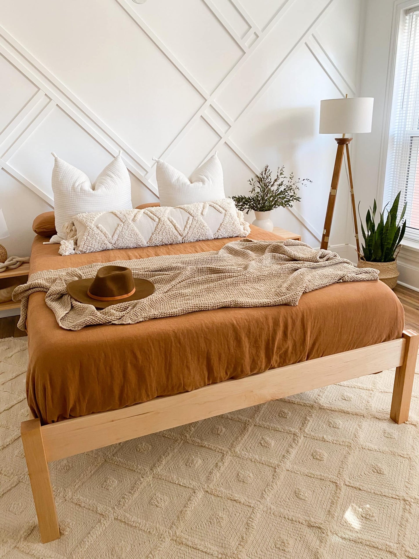 The Afton natural platform bed is made in Virginia by Savvy Rest’s own skilled woodworkers. The Afton supports your sleep with timeless simplicity. Maple posts, rails, and legs are finished to your preference. Choose zero-VOC linseed oil; zero-VOC walnut, cedar or mahogany stain; or natural unfinished. No lacquers or varnishes are used.