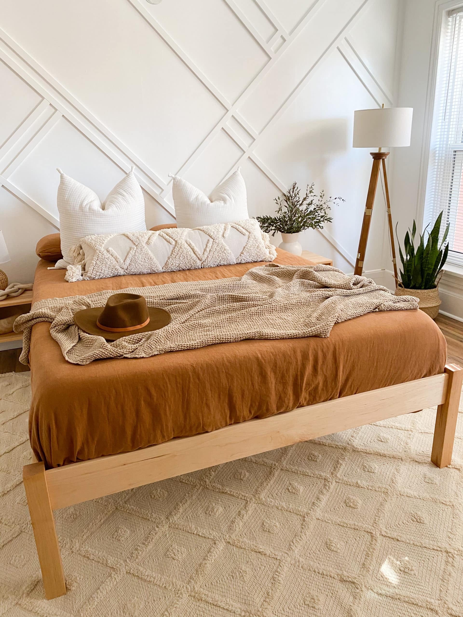 The Afton natural platform bed is made in Virginia by Savvy Rest’s own skilled woodworkers. The Afton supports your sleep with timeless simplicity. Maple posts, rails, and legs are finished to your preference. Choose zero-VOC linseed oil; zero-VOC walnut, cedar or mahogany stain; or natural unfinished. No lacquers or varnishes are used.