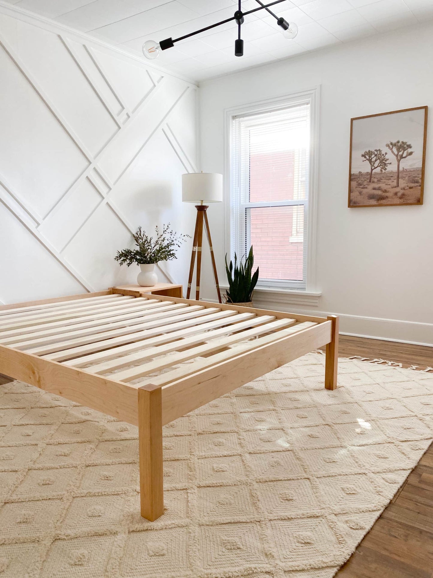 The Afton natural platform bed is made in Virginia by Savvy Rest’s own skilled woodworkers. The Afton supports your sleep with timeless simplicity. Maple posts, rails, and legs are finished to your preference. Choose zero-VOC linseed oil; zero-VOC walnut, cedar or mahogany stain; or natural unfinished. No lacquers or varnishes are used.